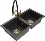 K&ouml;&ouml;givalamu koos kraaniga Mexen Mario Duo, graniit, 82 cm x 43.6 cm x 16.1 cm, kuldne/must