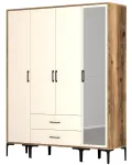 Riidekapp Kalune Design Kumsal STR, kreemjasvalge/p&auml;hklipuu v., 47.5 cm x 160 cm x 201.4 cm, peegliga
