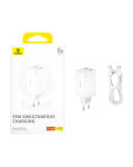 Telefoni laadija Baseus GaN6 Pro, USB Type-C, valge v., 65 W