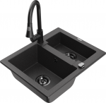 K&ouml;&ouml;givalamu koos kraaniga Mexen Carlos Black granite+Black, graniit, 58 cm x 47 cm x 17.7 cm, black granite+black