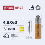 Isekeermestavad kruvid Haushalt DIN 7504K, 4.8 mm x 60 mm, 200 tk