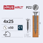 Puidukruvi, universaalsed Haushalt, 4 x 25 mm, valge v., 50 tk