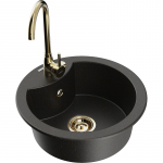 K&ouml;&ouml;givalamu koos kraaniga Mexen Diego, graniit, 48.8 cm x 48.8 cm x 16.7 cm, metallic black/gold+gold