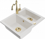 K&ouml;&ouml;givalamu koos kraaniga Mexen Carlos, graniit, 58 cm x 47 cm x 17.7 cm, kuldne/valge