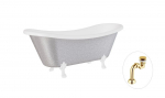 Vann, teisaldatav Besco Amelia Glam, 190 cm x 77 cm x 69 cm, ovaalne, kuldne/valge