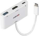 Adapter Lindy USB-C - USB/USB-C/HDMI 43340 USB-C male, USB/USB-C/HDMI female, valge v.