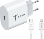 Telefoni laadija T-Phox iSpeed, USB-C, must v., 20 W
