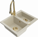 K&ouml;&ouml;givalamu koos kraaniga Mexen Carlos Beige+Gold, graniit, 58 cm x 47 cm x 17.7 cm, beige+gold