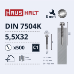Isekeermestavad kruvid Haushalt DIN 7504K, 5.5 mm x 32 mm, 500 tk