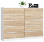 Kummut Akord K160 K160 10SZ, valge v./sonoma tamm v., 121 cm x 160 cm x 40 cm