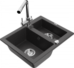 K&ouml;&ouml;givalamu koos kraaniga Mexen Carlos Black granite+Chrome, graniit, 58 cm x 47 cm x 17.7 cm, black granite+chrome
