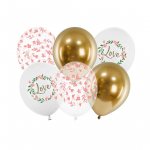 &Otilde;hupallide komplekt &uuml;mmargune PartyDeco Love, kuldne v./valge v./roosa v., 6 tk