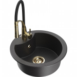 K&ouml;&ouml;givalamu koos kraaniga Mexen Diego, graniit, 48.8 cm x 48.8 cm x 16.7 cm, black granite+black/gold v.