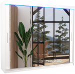 Riidekapp ADRK Chester LED, valge v., 250 cm x 58 cm x 215 cm, peegliga