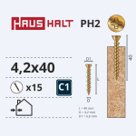 Puidukruvi, osb plaatidele Haushalt PH, 4.2 x 40 mm, kollane, 15 tk