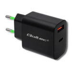 Adapter Qoltec Power Adapter 51713, USB Type C/USB Type A/Europlug, 2.06 cm, must v., 20 W