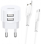 Telefoni laadija Usams 2XUSB, USB Type C/2 x USB, 100 cm, valge v., 10 W