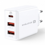 Evelatus ETC06 Premium 32W Adaptive 3 Port 5V-12V 2x USB / USB-C Reisi Laadija Valge