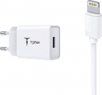 Telefoni laadija T-Phox, Lightning, 120 cm, valge v.