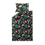 Voodipesukomplekt Domoletti Flamingo, must v./roosa v., 50 x 70 cm, 140 x 200 cm, 2 tk