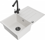 K&ouml;&ouml;givalamu koos kraaniga Mexen Bruno White+Black, graniit, 79 cm x 49 cm x 20 cm, valge/must