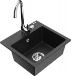 K&ouml;&ouml;givalamu koos kraaniga Mexen Milo, graniit, 43.5 cm x 41 cm x 17.1 cm, metallic black/silver+chrome