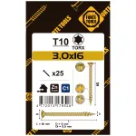 Puidukruvi, universaalsed Forte Tools TX10, 3 x 16 mm, kollane v., 25 tk