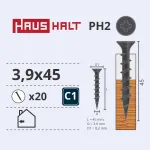 Puidukruvi, keeratavad puu sisse Haushalt, 3.9 x 45 mm, hall v., 20 tk
