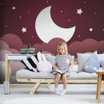 Fototapeet Artgeist Moon Dream - Clouds In A Maroon Sky With Stars For Children, 105 cm x 150 cm