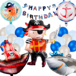 &Otilde;hupallide komplekt erikujuga/&uuml;mmargune/t&auml;hestik Happy Birthday Pirate, mitmev&auml;rviline