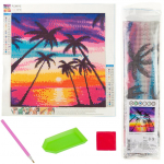 Teemantmosaiik 3D Palms, sinine/oranž/violetne, 30 x 30 cm