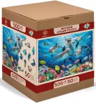 Puidust pusle Wooden City Happy Dolphins, 37.5 cm x 25.4 cm, 505 tk, mitmev&auml;rviline