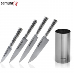 Samura BAMBOO Noaterade komplekt 4tk + Roostevabast terasest universaalne noatera hoidik AUS 8 Jaapani teras 59 HRC