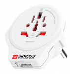 Adapter Skross Travel adapter: World to Europe 250V AC Power Plug EU, Euro, Australia/China, UK, USA/Japan, Switzerland, Italy, Brazil Socket, valge v.