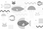 Fototapeet Artgeist Minimalist Grey Ocean - Geometric Fish In Water For Children, 105 cm x 150 cm