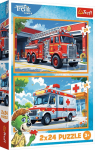 Pusle 2in1 Trefl The Treflik Family Fire Truck And Ambulance 34447, 18 cm x 27.5 cm, 48 tk, mitmev&auml;rviline