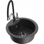 K&ouml;&ouml;givalamu koos kraaniga Mexen Diego, graniit, 48.8 cm x 48.8 cm x 16.7 cm, black granite+black/chrome v.