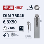 Isekeermestavad kruvid Haushalt DIN 7504K, 6.3 mm x 50 mm, 200 tk