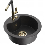 K&ouml;&ouml;givalamu koos kraaniga Mexen Diego, graniit, 48.8 cm x 48.8 cm x 16.7 cm, black granite+black/gold v.