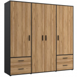 Riidekapp Forte Mokkaro MOKS841-M322, tamm v./must v., 52.7 cm x 205.9 cm x 200.1 cm