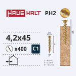 Puidukruvi, osb plaatidele Haushalt PH, 4.2 x 45 mm, kollane v., 400 tk