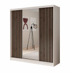 Riidekapp ADRK Ida, valge v./must v., 200 cm x 61 cm x 215 cm, peegliga