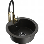 K&ouml;&ouml;givalamu koos kraaniga Mexen Diego, graniit, 48.8 cm x 48.8 cm x 16.7 cm, metallic black/gold+black/gold v.