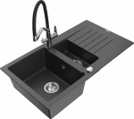 K&ouml;&ouml;givalamu koos kraaniga Mexen Matias, graniit, 90 cm x 50.5 cm x 20 cm, kroomi/must/black granite