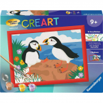 Maalimine numbrite j&auml;rgi Ravensburger CreArt Puffins, sinine v./pruun v./valge v., 18 x 24 cm
