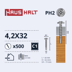 Isekeermestavad kruvid Haushalt DIN 14566, 4.2 mm x 32 mm, 500 tk