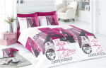 Laste voodipesukomplekt Mijolnir 172PRL2133, valge v./must v./roosa v., 160 x 220 cm