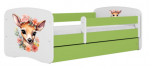 Lastevoodi Kocot Kids Bambi, valge v./roheline v., 70 x 140 cm, voodipesu kastiga, madratsiga