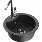 K&ouml;&ouml;givalamu koos kraaniga Mexen Diego, graniit, 48.8 cm x 48.8 cm x 16.7 cm, black granite+black/chrome v.