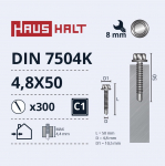 Isekeermestavad kruvid Haushalt DIN 7504K, 4.8 mm x 50 mm, 300 tk